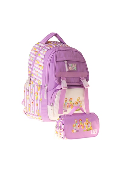 Calacilo Flowers Kız Çocuk Flowers Baskılı Okul Sırt Çantası Ve Kalemlik Seti - Setcc-c4071c Lila