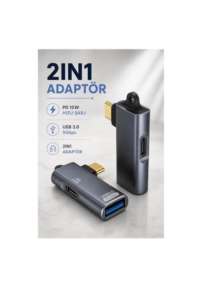 Type-c Otg 2-in-1 Adaptör Pd 10w Hızlı Şarj Usb 3.0 5gbps Type-c Ve Usb-a Bağlantı Mobil Tablet Notebook İçin Ads-617 Gri - Pd 10w