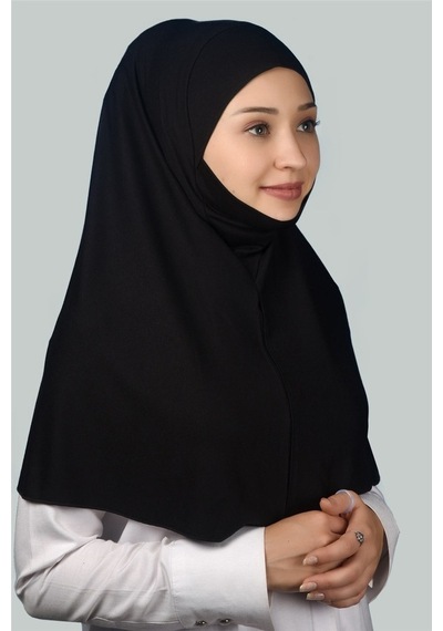 Altobeh Hazır Türban Peçeli Pratik Eşarp Tesettür Nikaplı Hijab - Namaz Örtüsü Sufle (XL) - SİYAH