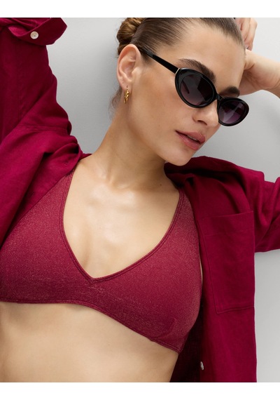Marks & Spencer Parlak V Yaka Bikini Üstü Bordo