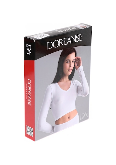Doreanse Kadın Basic V Yaka Uzun Kol Crop T Shirt 8503-Beyaz