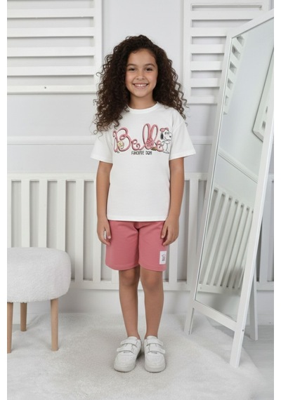 Belle Baskı Kız Çocuk Şortlu Takım-90343 Pembe