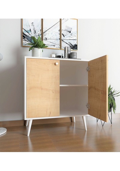 Floradesign Novo Çok Amaçlı Dolap / Kapaklı Raflı Dolap /meşe - Beyaz Meşe - Beyaz