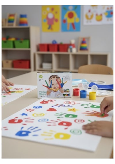 Nova Color 12 Li Parmak Boyası Seti Renkli Kapaklı 20,5 X 24 Cm Anaokulu Kullanımı İçin Çok  Renkli