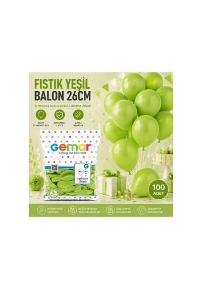 İç Mekan - Fıstık Yeşil Balon 10 Inc - 26cm - 100pcs Bx40 Diğer
