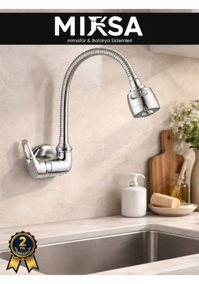 Duvardan Tek Su Çıkışlı Pipo Krom Oynar Borulu Lavabo-eviye Bataryası Çeşmesi Musluğu