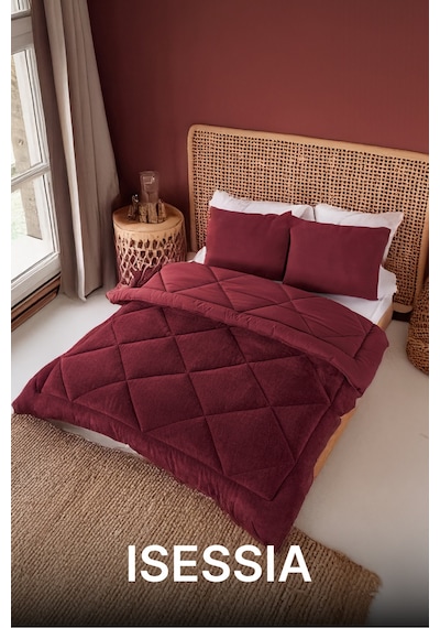 Lüks Wellsoft Çift Taraflı Yumuşak 4 Mevsim Yorgan Seti Yorgan Uyku Seti Çeyiz 195 X 215cm Bordo