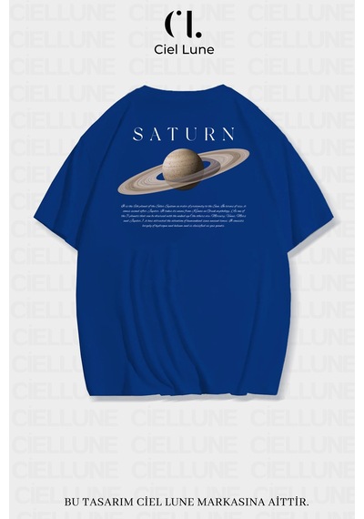 Nevermind Unisex Kadın Erkek Saturn Baskılı Özel Tasarım Oversize Mavi