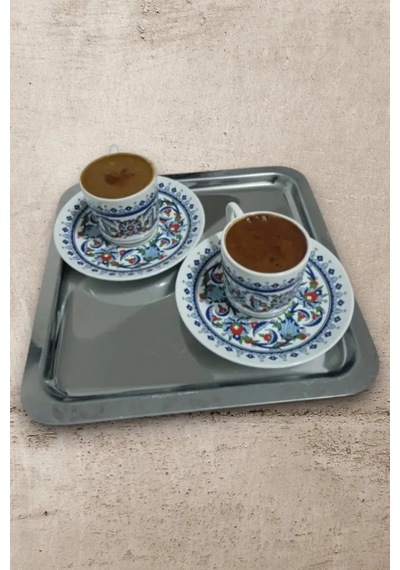 Topkapı 2 Li Porselen Türk Kahve Fincan Takımı 4 Parça 5x5 Cm Hediyelik Set Mavi