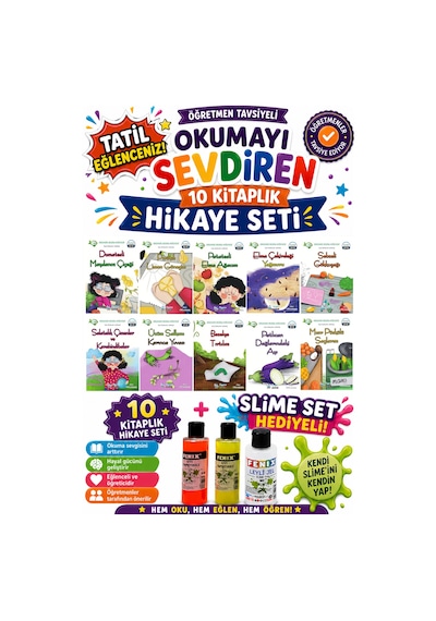 2.sınıf Öğretmen Tavsiyeli Okumayı Sevdiren 32 Sayfa 10 Kitaplık Hikaye Seti-8 Slime Set Hediyeli