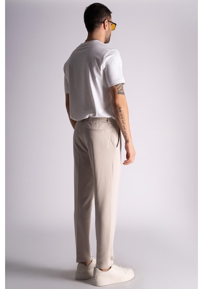 Beli Yarım Lastikli Slim Fit Chino Crop Erkek Pantolon - Açık Bej