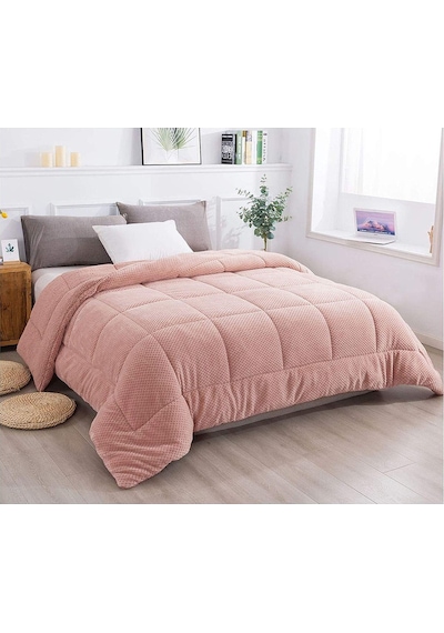 Ultra Yumuşak Çift Taraflı Wellsoft Peluş Yorgan Çift Kişilik Yıkanabilir 200x220 Cm Pudra Pudra