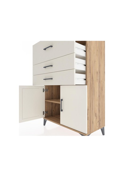Hyperion Dolap Tek Raflı 3 Çekmeceli 2 Kapaklı 88x44x134 Çam-... Çam