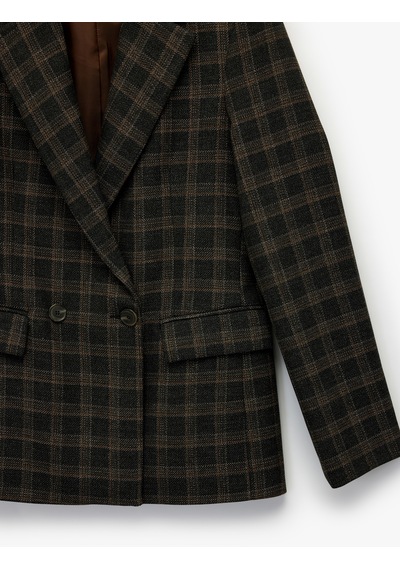 Koton Koton X Melis Ağazat - Uzun Kollu Kruvaze Cepli Ekose Oversize Blazer Ceket Antrasit Ekose 6wak50035ew Antrasit Ekoseli