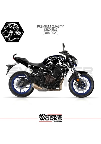 Mt-07 2018-2020 Kaplama Sticker Şimşek Yıldırım Motor Kaplama Modeli Hazır Kit 2018-2020 Uyumlu Beyaz