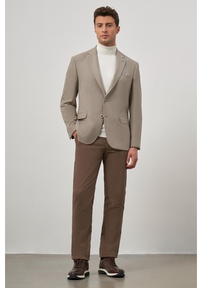 İmza Sütlü Kahverengi Baskılı Gabardin Mono Yaka Tam Astar Çift Yırtmaç 2 Düğme 4 Drop Comfort Fit Classic Ceket 1002245157 Sütlü Kahverengi