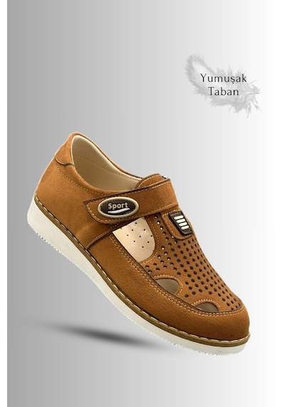 Sermoda Çocuk Sandalet - Cırtlı Süet Yumuşak Taban Erkek Çocuk Sandalet Taba