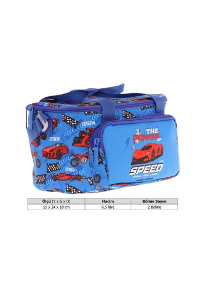 Kaukko Kids Thermo Isı Yalıtımlı Erkek Çocuk Yarış Arabası Desenli Mavi Lacivert Beslenme Çantası L7268 İki Bölmeli Mavi - Lacivert