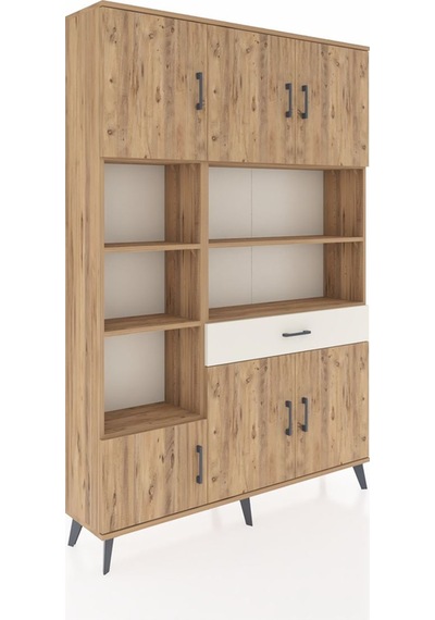 Arges Dolap 10 Raflı Tek Çekmeceli 6 Kapaklı 132x30x195 Çam-ç... Çam