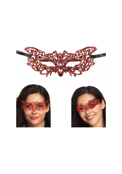Kırmızı Dantel Masquerade Maskesi 9 No Çok Renkli