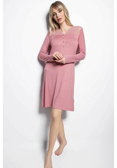 Monamise 19214 Uzun Kollu Gecelik - Pembe Pembe