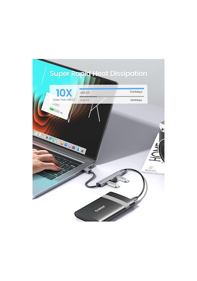 Orico AH-A13-GY USB-A to USB 3.0 Alüminyum Alaşım 4 Portlu Çoklayıcı HUB