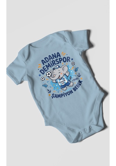Morivokids Adana Demirspor Temalı Kısa Kollu Bebek Body %100 Pamuk Bebe Mavisi