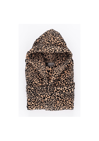 Soley Panthera %100 Pamuk Kadın / Erkek Bornoz Unisex Leopar Baskılı - Kahve Biyeli