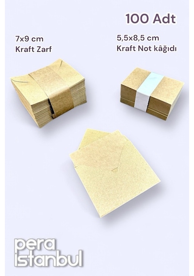 100 Adet Mini Zarf 70mmx90mm Kraft Zarf Hediye Doğum Günü Dilekleri Zarfı Kraft Not Kartlı