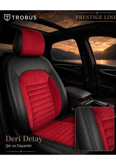 Citroen Nemo 2008-2014 Tay Tüyü Deri Detay Koltuk Kılıfı Prestige Line Kırmızı Siyah