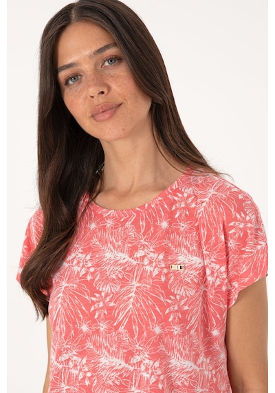 U.S. Polo Assn. Kadın Pembe Desenli Bisiklet Yaka Tişört 50305761-VR167