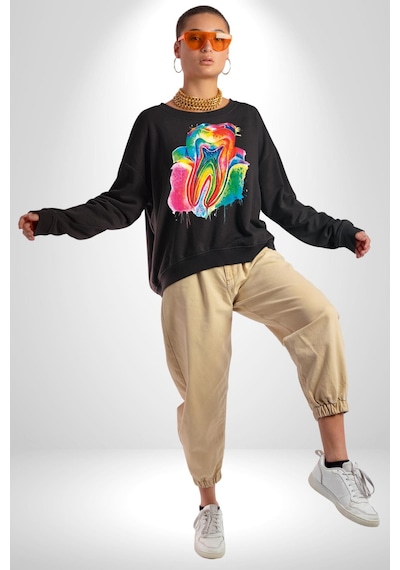 Diş Doktoru Diş Anatomisi Özel Tasarım Unisex Siyah Sweatshirt Siyah