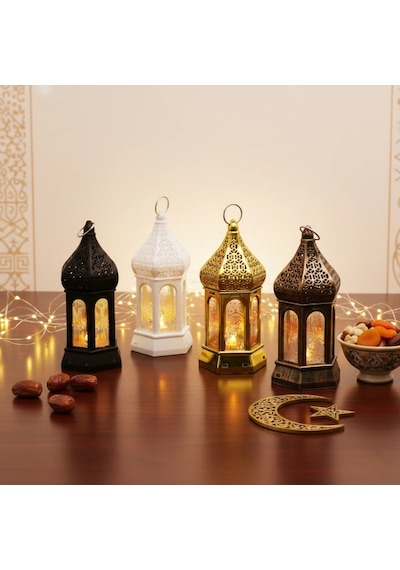Ramazan Temalı Büyük Altıgen Kapalı Kubbe Led Lamba Altın