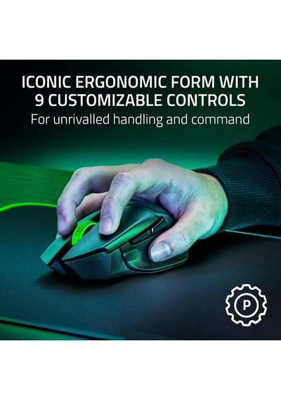 Basilisk V3 X Hyperspeed - Özelleştirilebilir Kablosuz Oyun Mouse'u 9 Özelleştirilebilir Kontrollü İkonik Ergonomik Form, Hyperspeed Kablosuz, 18k Optik Sensör, Chroma Rgb Siyah