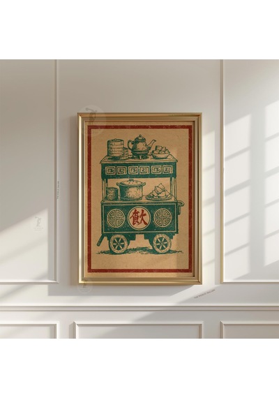 Vintage Yemek Arabası Posteri Asya Pazarı Duvar Sanatı Kağıt Baskı