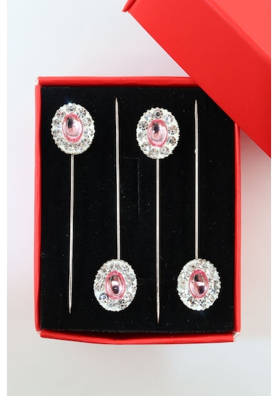 Numetal 4lü Pembe Kristal Taşlı Eşarp İğnesi. Şal İğnesi. Türban İğnesi. Başörtü İğnesi. Eşarp Ve Şal İğnesi Gümüş