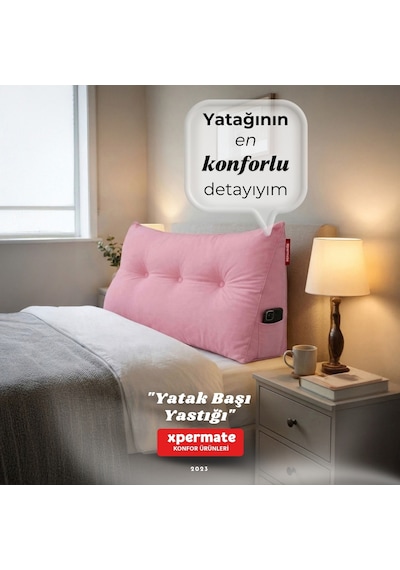 Yatak Başı Yastığı Sırt ve Bel Destek Yastığı 120 CM Yaslanma ve Dinlenme Yastığı Pembe
