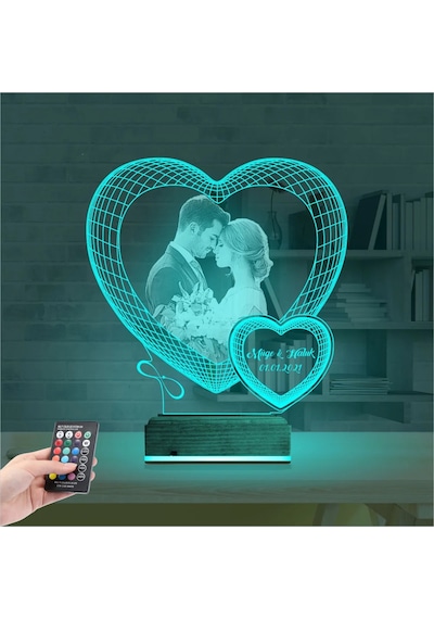 Luvivia Kalp Sevgiliye Hediye Fotoğraflı 3d Lamba - Masa Gece Lambası V8