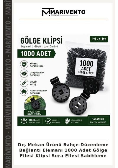Dış Mekan Ürünü Bahçe Düzenleme Bağlantı Elemanı 1000 Adet Gölge Filesi Klipsi Sera Filesi Sabitleme