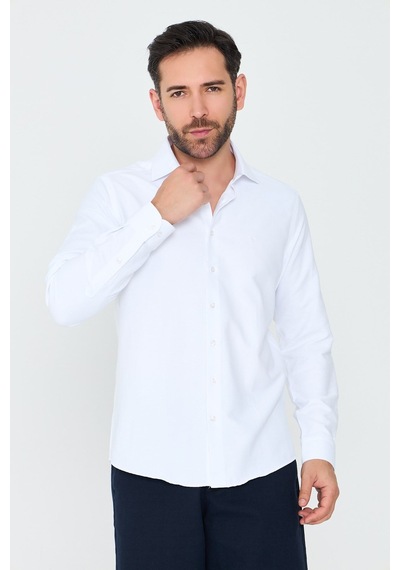 White Stone Beyaz Uzun Kollu Mikro Desenli Dynamic Fit Erkek Gömlek Beyaz-04