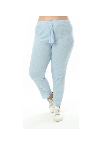 Modasehle Büyük Beden Uzun Kollu Yüksek Bel Beli Lastikli Yırtmaçlı İnce Pijama Takım Uzun-mavi