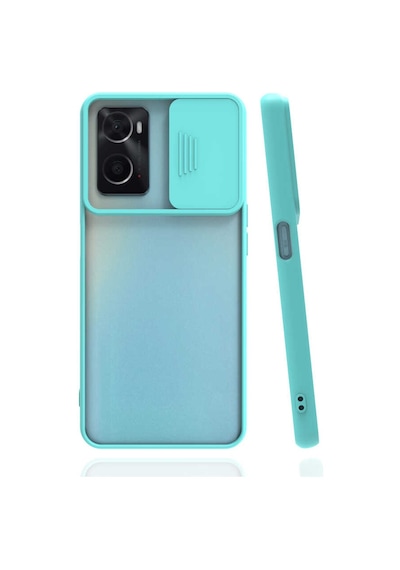 Noktaks - Oppo A96 4g Uyumlu - Kılıf Slayt Sürgülü Arkası Buzlu Lensi Kapak - Koyu Yeşil