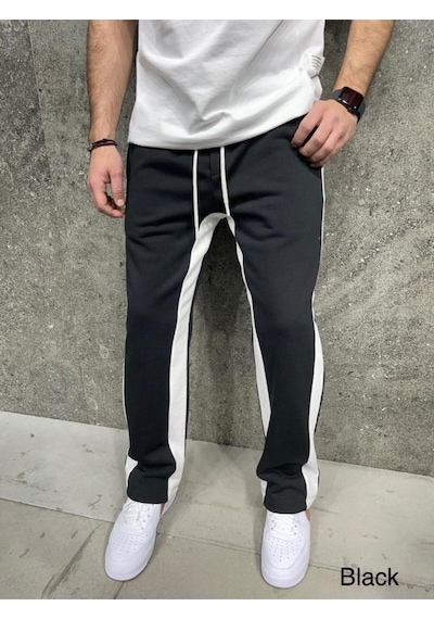 Çizgi Detaylı Baggy Eşofman Altı Siyah