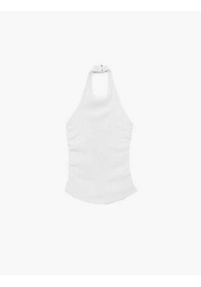 Koton Koton X Sibil Çetinkaya - Bürümcük Kumaş Sırt Dekolteli Halter Yaka Bluz Kırık Beyaz 6sak10075uk Ekru