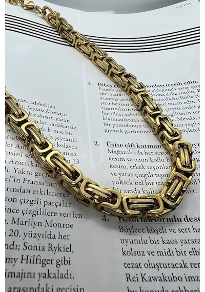 Takı Dükkanı Sarı Gold Renk Erkek Çelik Kral Zincir Kolye Ck11 Altın