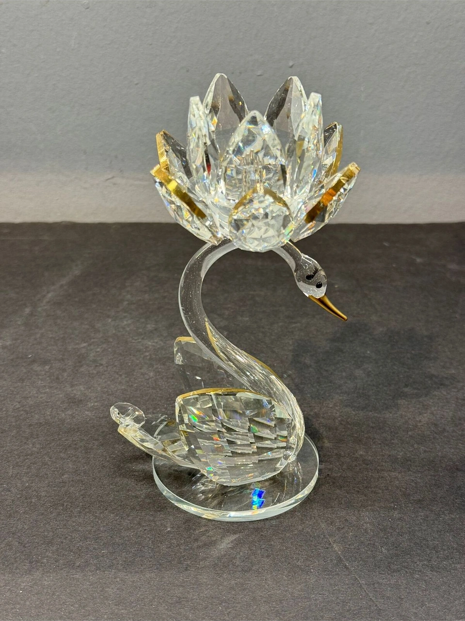 Dekoratif Kristal Cam Tekli Lotus Kuğulu Şamdan Gold