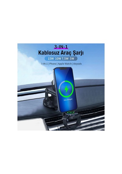 Ally Wireless Şarjlı 3in1 Torpido Üstü Ve Havalandırma Telefon Kulaklık Saat T - Hs08371319-6 Siyah Siyah