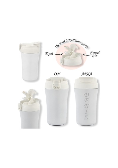 Bk Gift Kişiye Özel İsimli 5335 Paslanmaz Beyaz Çelik Termos Mug 400ml, Vakumlu Termos Bardak