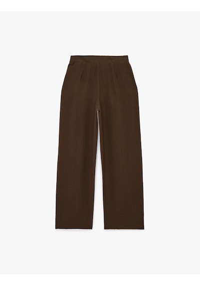 Koton Viskon Cepli Pileli Dokulu Geniş Paça Pantolon Kahverengi 6sak40299pw Kahve