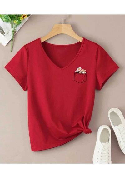 Kozia Outdoors Malkoçbey Cep Detay Baskılı Oversize Unisex Basic T-şhirt Kırmızı Kirmizi